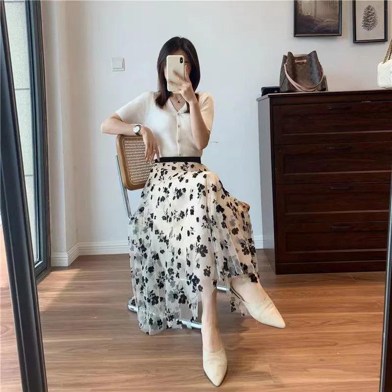 Женская летняя юбка из тюля Элегантная повседневная юбка-миди из сетки свободного кроя