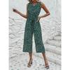 2026 New Fashion Women's Floral Print Sleeveless O-neck Jumpsuit Casual Vacation Beach Ankle-length Pant Jumpsuits with Belt