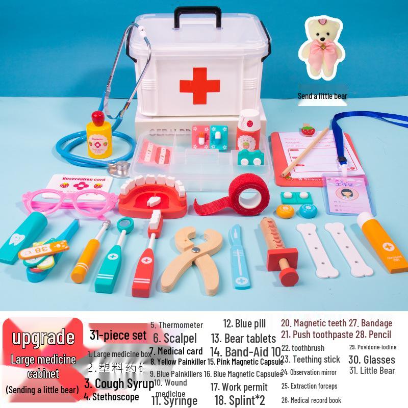 Kids' Wooden Doctor & Nurse Role Play Toy Set with Stethoscope