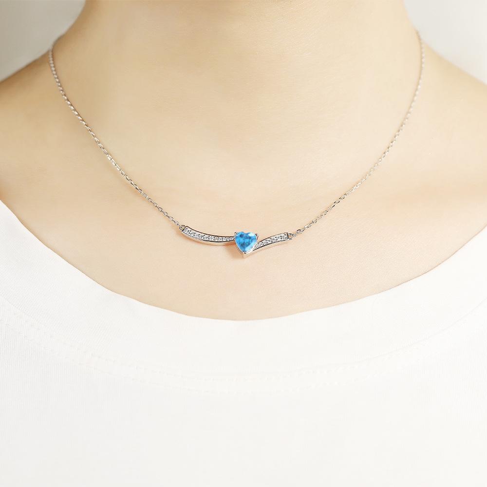 Ювелирный набор из стерлингового серебра 925 пробы с сапфирами и аквамаринами: Кольцо, Колье и Серьги-гвоздики в форме Сердца для Женщин