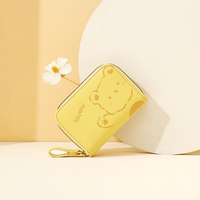 Новая мини-сумка для карточек с несколькими слотами и молнией для девочек, милый короткий кошелек с мультяшным медведем, держатель для карт для учащихся средних и старших классов, подарки на фестиваль богини