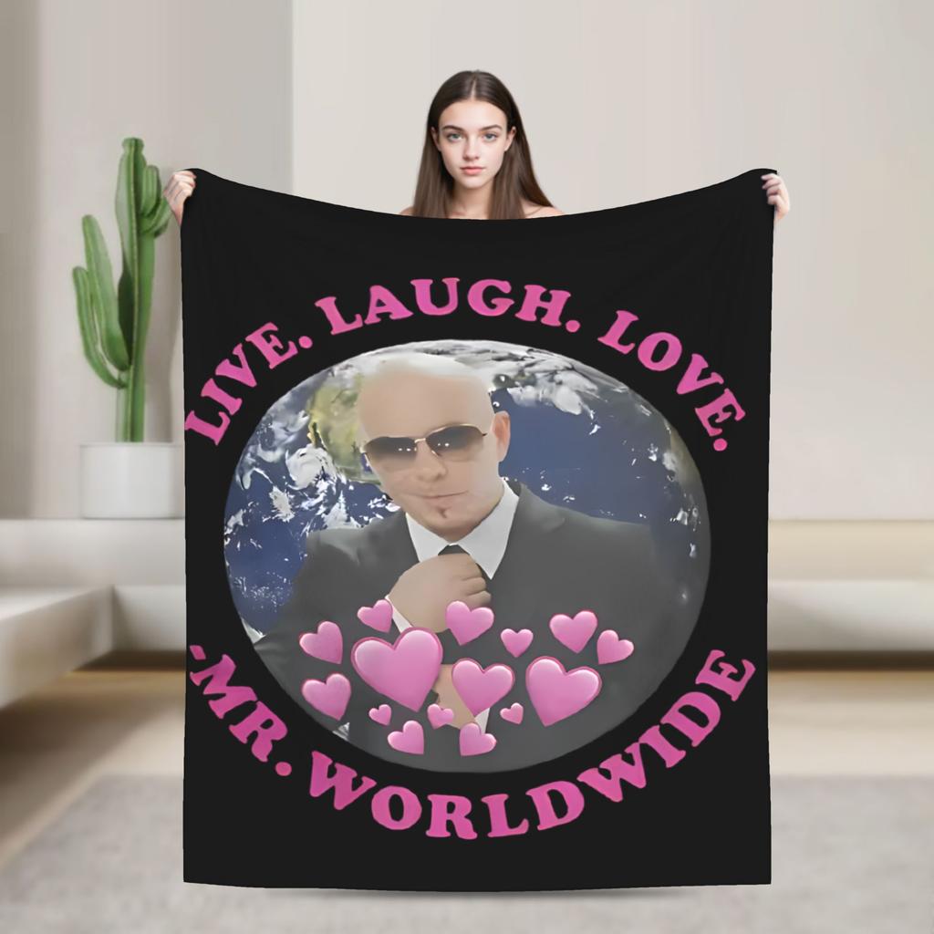 Питбуль мистер. Фланелевое одеяло Mr Worldwide Зимнее Мягкое покрывало для дивана и кровати Подарок для девочек и мальчиков Новинка для улицы