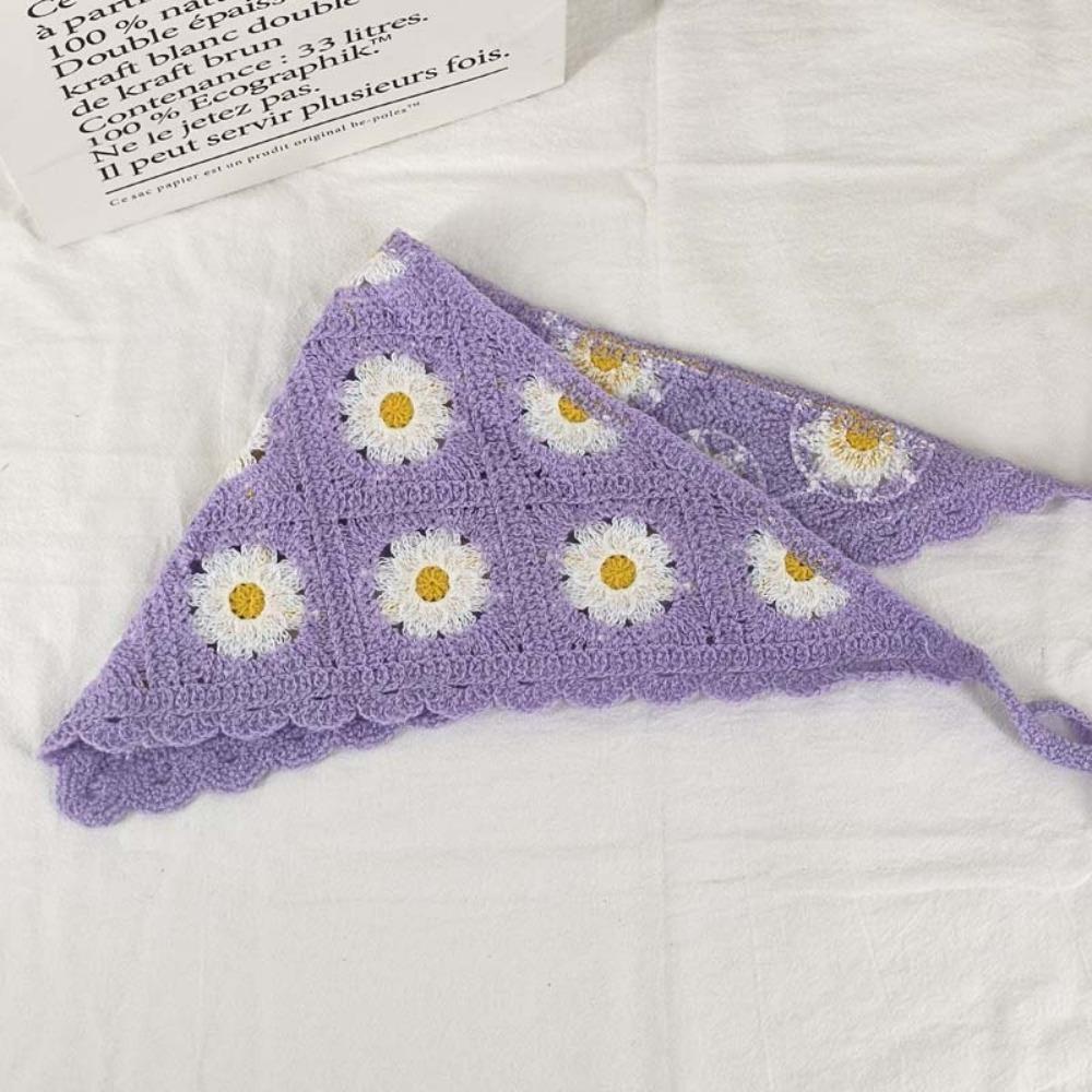 Flower Triangular HairScarf Knitted Small Square Scarf Ins Women's Headscarf for Autumn
