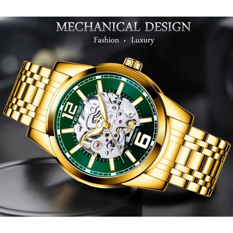 TEVISE Mechanical Watch Men Skeleton Watch Fashion Business Automatic Watch Luminous Waterproof Wristwatch for Men