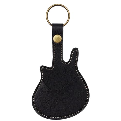 LeTradeJP Leather Guitar Pick Storage Bag with Guitar-Shaped Key Ring, Ultra-Lightweight and Loss-Resistant, Brown (Celluloid Guitar String Parts Not