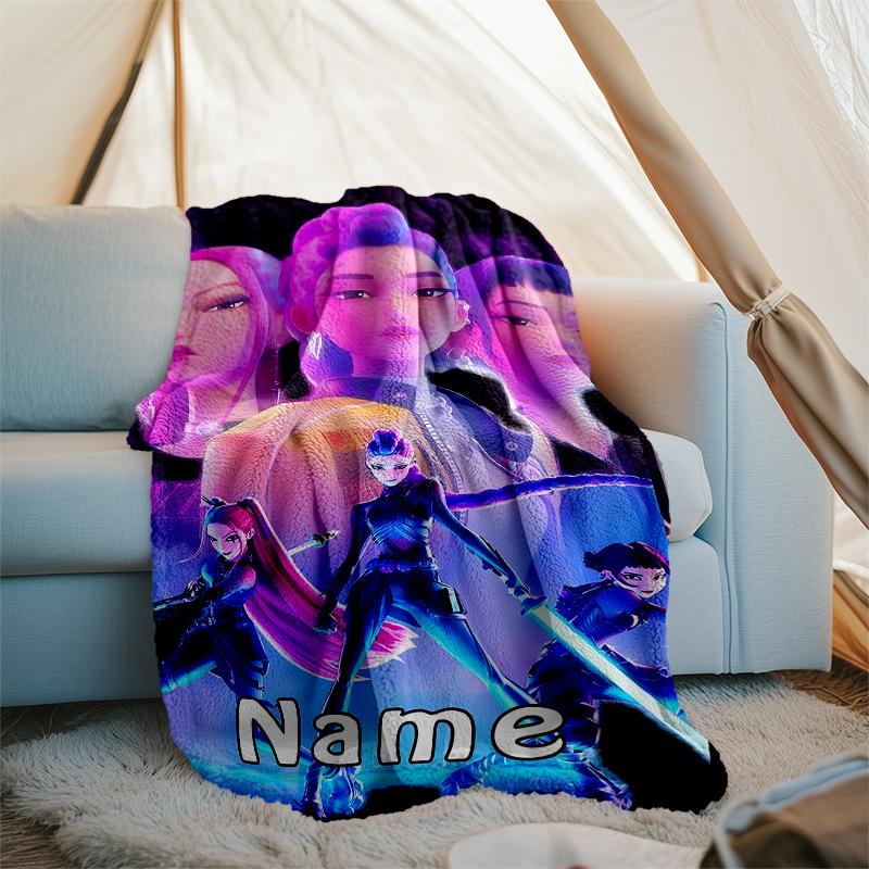 Personalized Custom Name Blanket - Kpop Demon Hunters Print Design,Blanket for Sofa,Bed,Travel,Camping - Soft and Warm, Great Gift