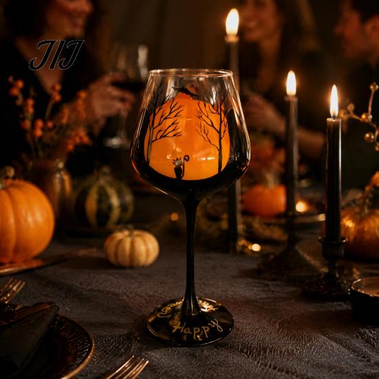 Themed Wine Glass Set Halloween Stemmed Glass, Hand Painted Artistic Drinking Goblet, Unique Gift Ideas 720ml Capacity, Decorative Glassware