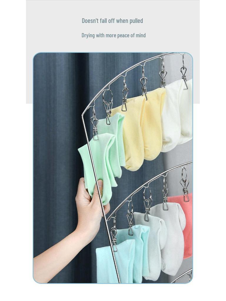 Multi-Layer Stainless Steel Drying Rack with Windproof Hooks for Socks & Underwear