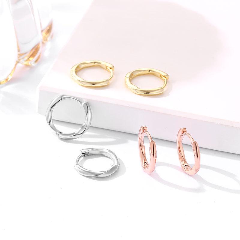 S925 Sterling Silver Women's Twisted Circle Ear Cuffs, Geometric Irregular Earrings