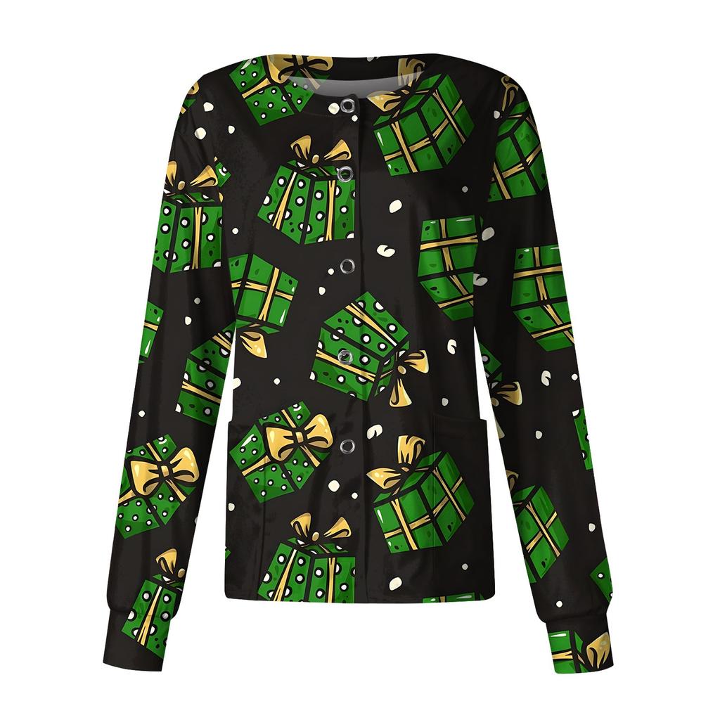 Женская повседневная модная однобортная куртка с длинным рукавом и стоячими лацканами с рождественским принтом, защитная рабочая куртка