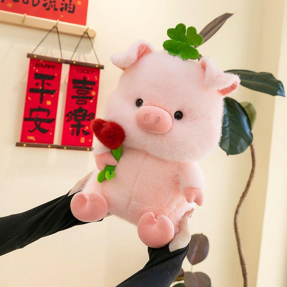 Soft Stuffed Pig Plushie Toy PP Cotton Pig Stuffed Dolls Pig Hold Flower Plush Doll  Kids Gifts
