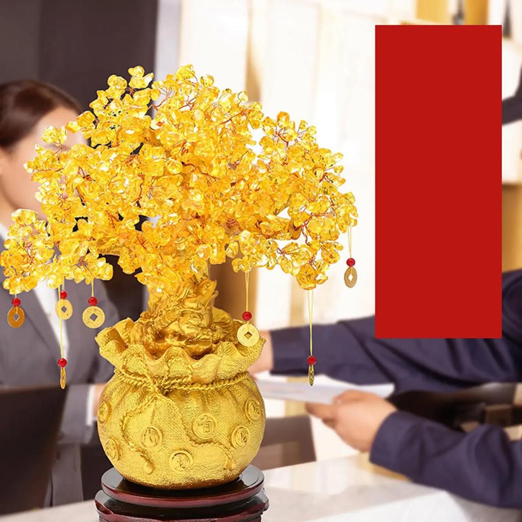 Счастливое дерево богатство желтое хрустальное дерево натуральное денежное дерево украшения стиль бонсай богатство удача фэн-шуй украшения ремесло