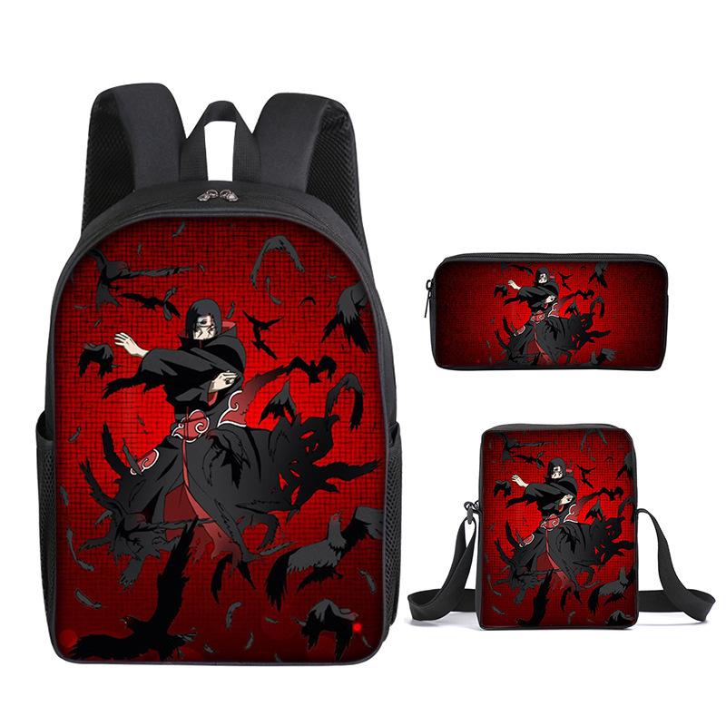Naruto Naruto Backpack Three-Piece Set, Primary And Secondary School School Bag, Shoulder Bag, Messenger Bag, Pencil Case.