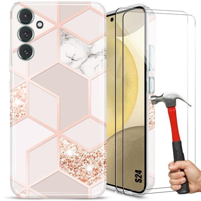 Coque - Booling - pour Samsung Galaxy S24 - Marbre Rose - Silicone - 2 Verres Trempés Offerts