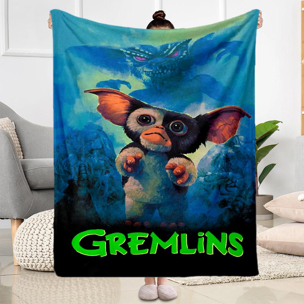 Gremlin Adventure In The Night Blankets are suitable for living rooms,making them an ideal choice for outdoor travel and gifts.