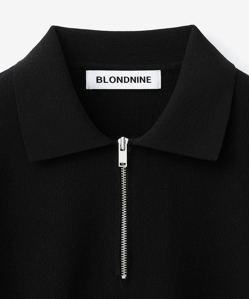 BLOND9 Cotton Half Zip Short Sleeve Knit_Black