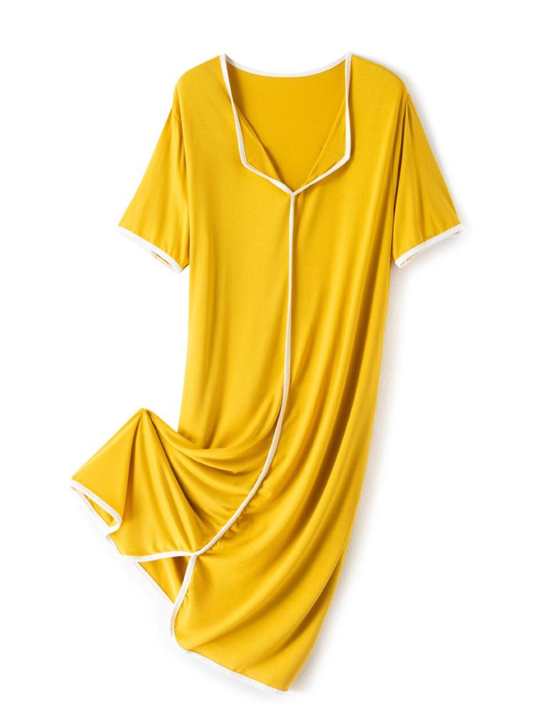 Женское модальное летнее платье - С коротким рукавом, Однотонное, Свободного кроя, Универсальное для дома или улицы