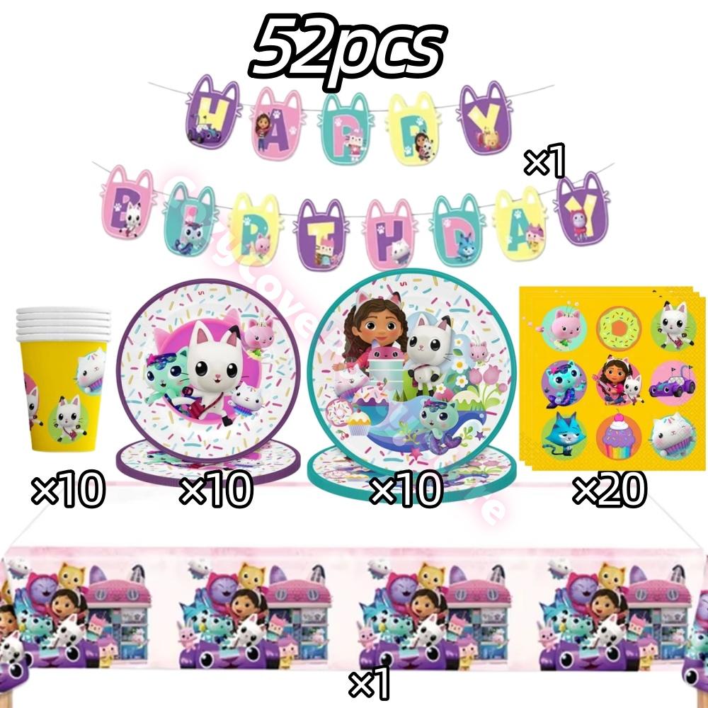 Gabby Dollhouse Birthday Party Decoration Gabby Plates Cups Napkins Cake Topper Balloons For Kids Party Favors Gifts Photo Booth