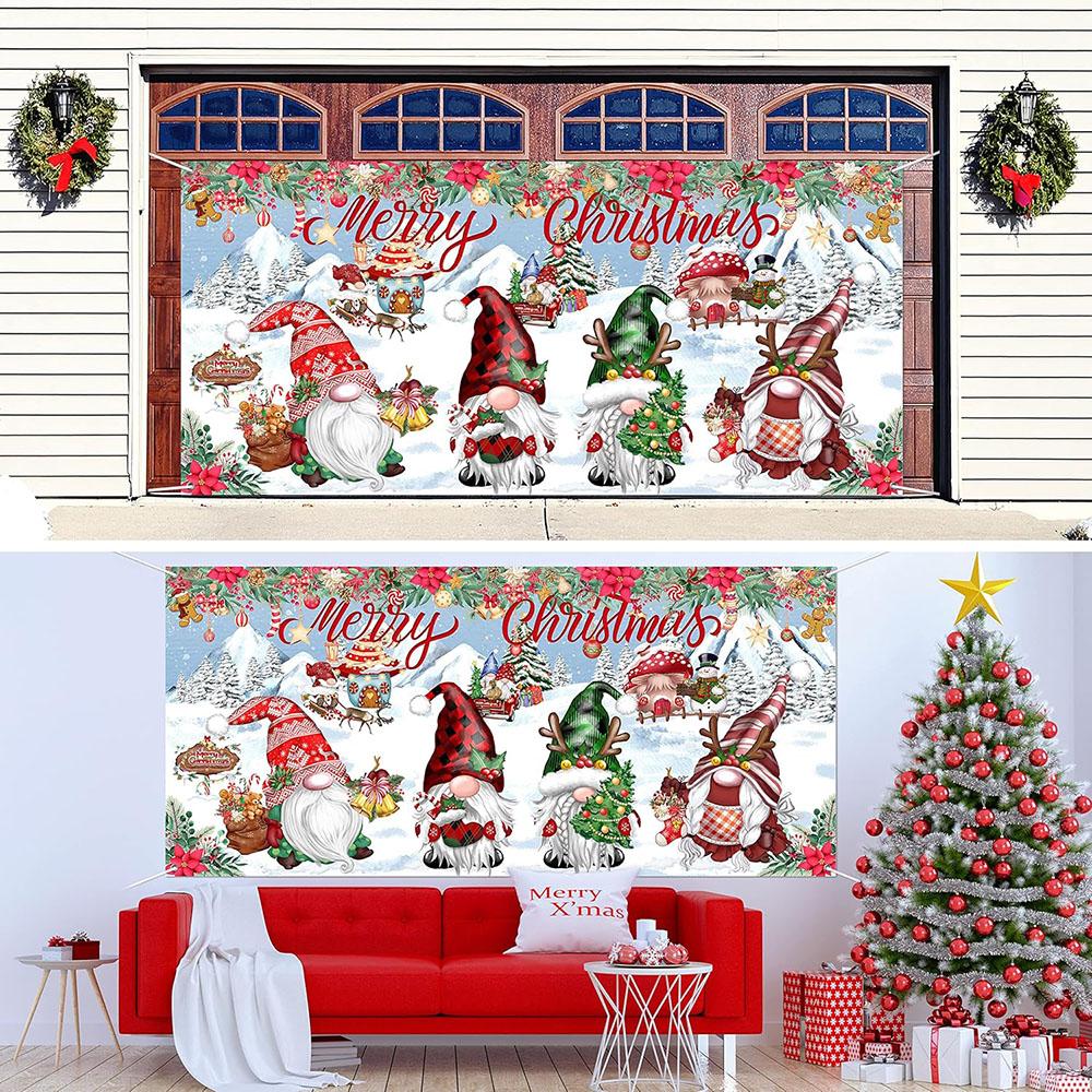 Christmas Gnome Garage Door Banner Decoration Large Garage Cover 16ft X 7ft