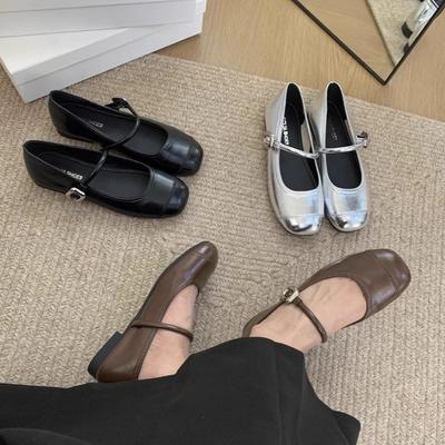Туфли Мэри Джейн с круглым носком, серебристого цвета, модные и удобные, женские весенние туфли на плоской подошве с одним ремешком