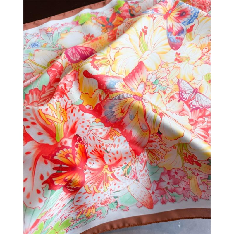 Women S Butterfly Printed Silk Like Square Scarf For Spring Summer Sun Protection