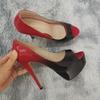 New Women Pumps Sexy Platform Peep Toe 14cm Extremely High Heels Stiletto Patent Leather Party Nighclub Red Wedding Shoes