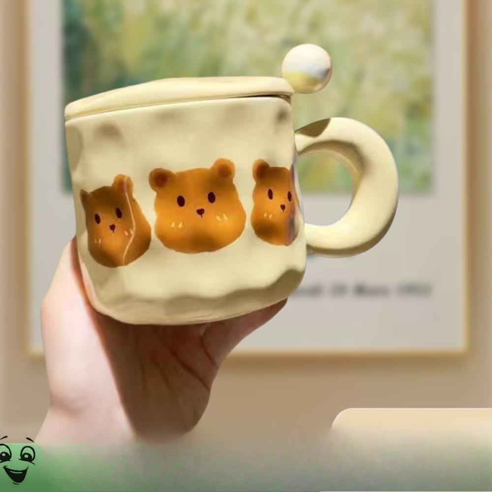 Birthday Gift Cute Little Bear Ceramic Cup for Boys and Girls Drinking Water Cup with Lid Spoon Couple Cup