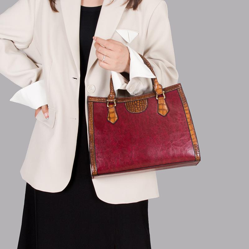 Retro Women's Bag Three-piece Set Luxury Soft Leather High Women's Shoulder Bag Color-blocking Large Capacity Crossbody Bag Mother Bag