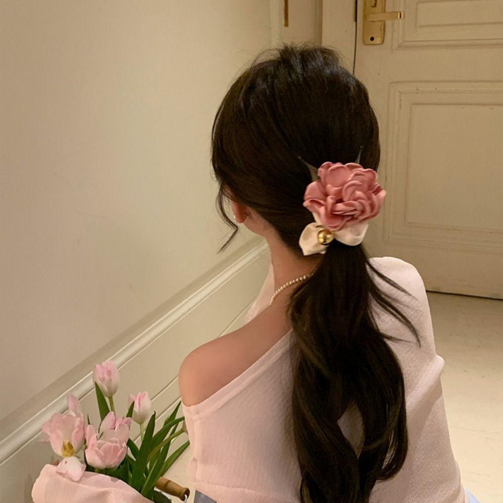 Милые резинки для волос с бусинами, розовая эластичная резинка для волос, винтажная цветочная резинка для волос, держатель для хвоста