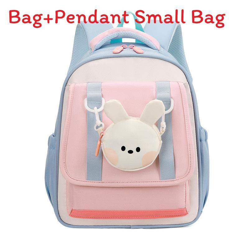Nylon Preschooler Color Block Backpack With Cartoon Animal Pendant Small Bag