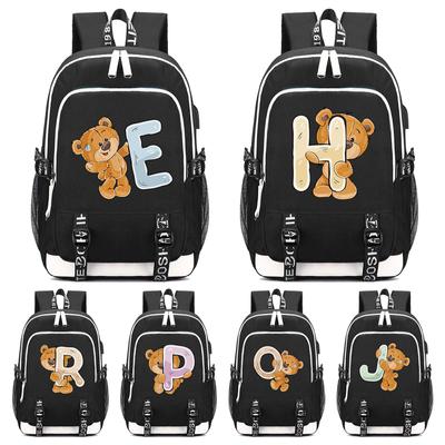 Рюкзак Little Bear с 26 английскими буквами, холст с принтом, школьная сумка для подростков для девочек и мальчиков, большая вместительная сумка для книг для детей, подарок
