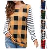 Женская модная повседневная клетчатая плюшевая футболка с круглым вырезом и длинным рукавом