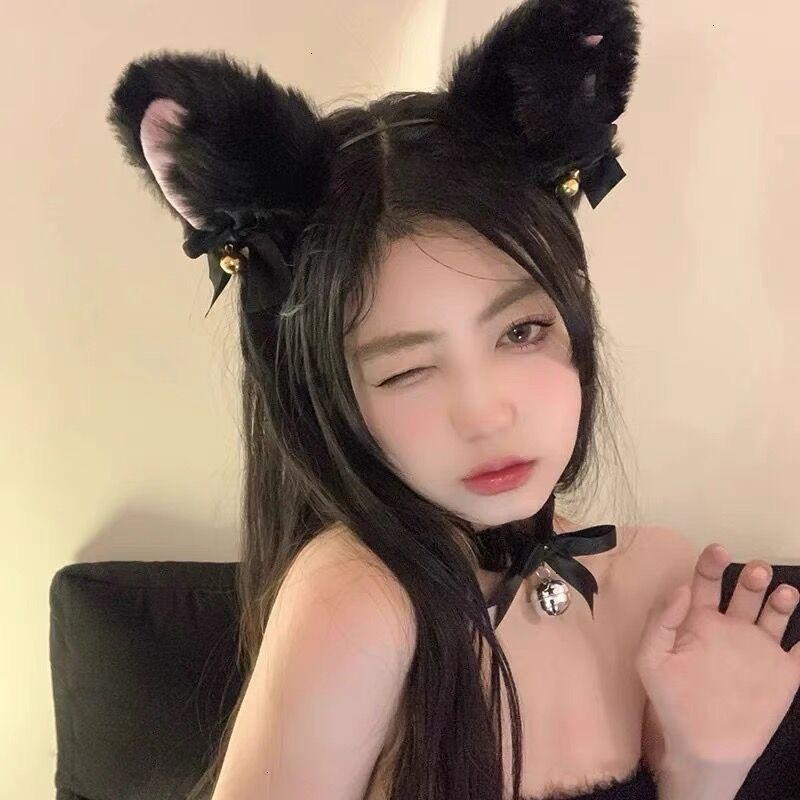Милая плюшевая повязка на голову с ушками кошки, повязка на голову с ушками лисы, заколка для волос с ушками зверя, женский головной убор, заколка для волос с колокольчиком