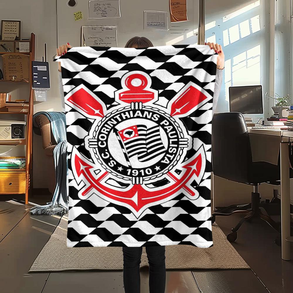 1Pc SC Corinthians Paulista Print Flannel Blanket High Quality Warm Comfortable Cover for All Seasons Perfect for Gifts Home Decor
