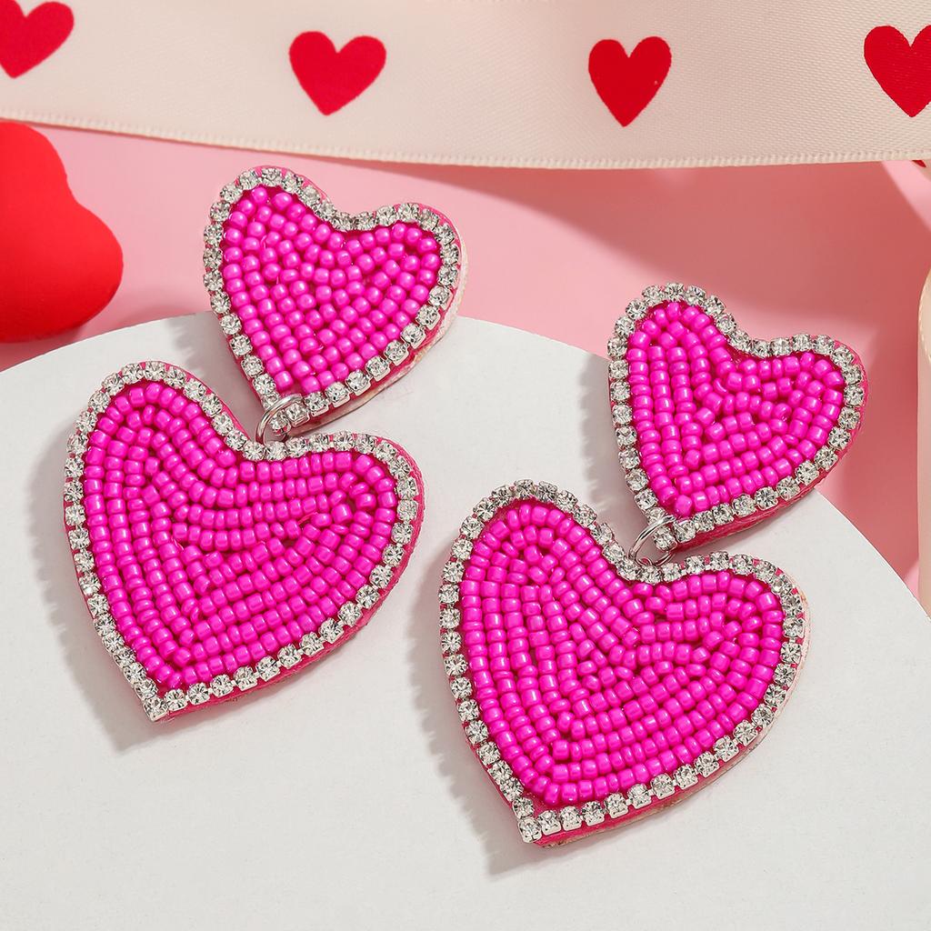 Серьги-сердечки из розового риса ручной работы, креативные многослойные трехмерные серьги для женщин