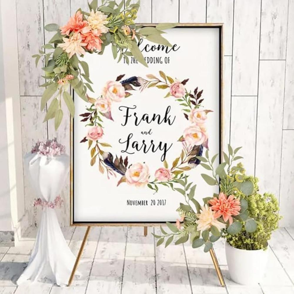 Welcome Sign Flower Swag Wedding for Wedding Party Reception Entrance Welcome Sign Artificial Silk Flowers Wall Hanging Ornament Decor