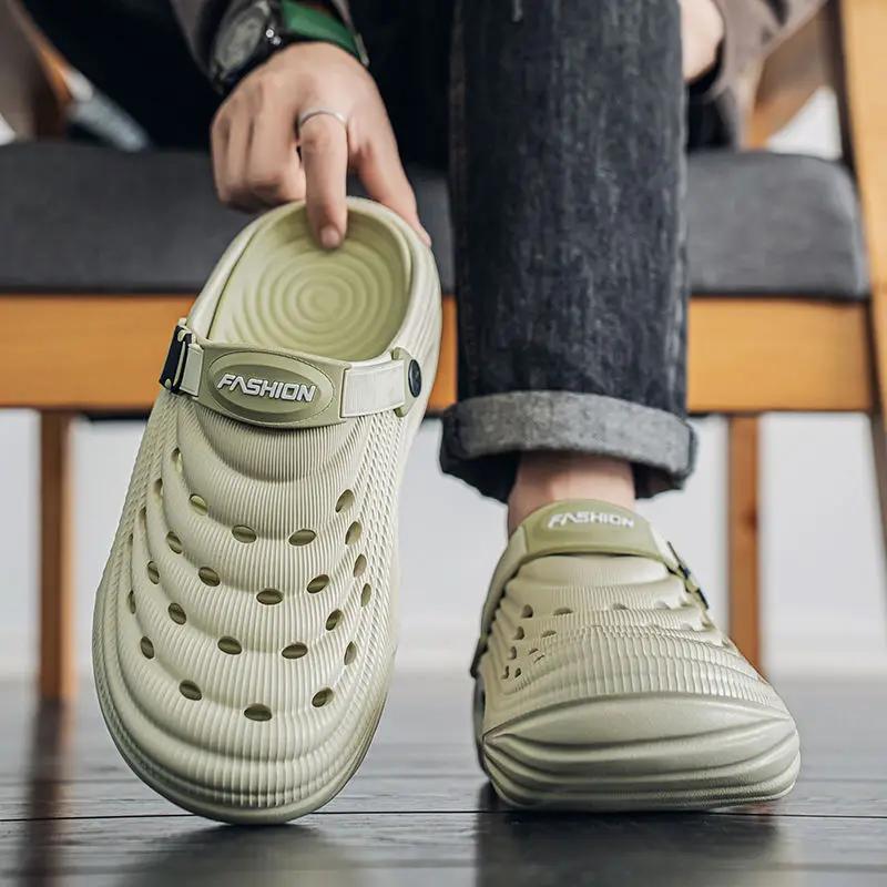 Спортивная мужская обувь на платформе, обувь с отверстиями по выгодной цене, 39 японская уличная роскошь 2025, распродажа, мужские сандалии из ЭВА