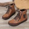 Winter New Flat Single Shoes Women's Round Head Front Strap Side Zipper Soft Sole Anti-slip Wear-resistant Short Boots