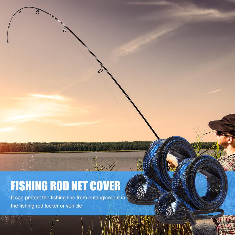 2Pcs Braided Mesh Rod Protector with Lanyard 32mm Spinning Rod Sleeve Cover Scalable for Casting Sea Fishing Spinning Rod