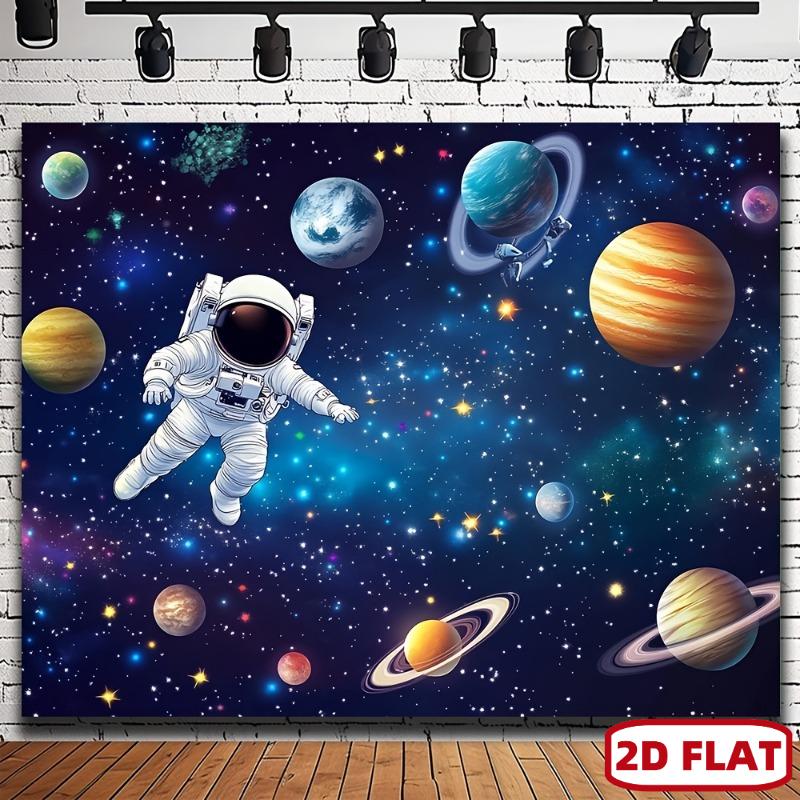 2D плоский 1 шт. баннер-фон на тему космоса и галактики, полиэстер - дизайн с астронавтом и ракетой, украшение для дня рождения