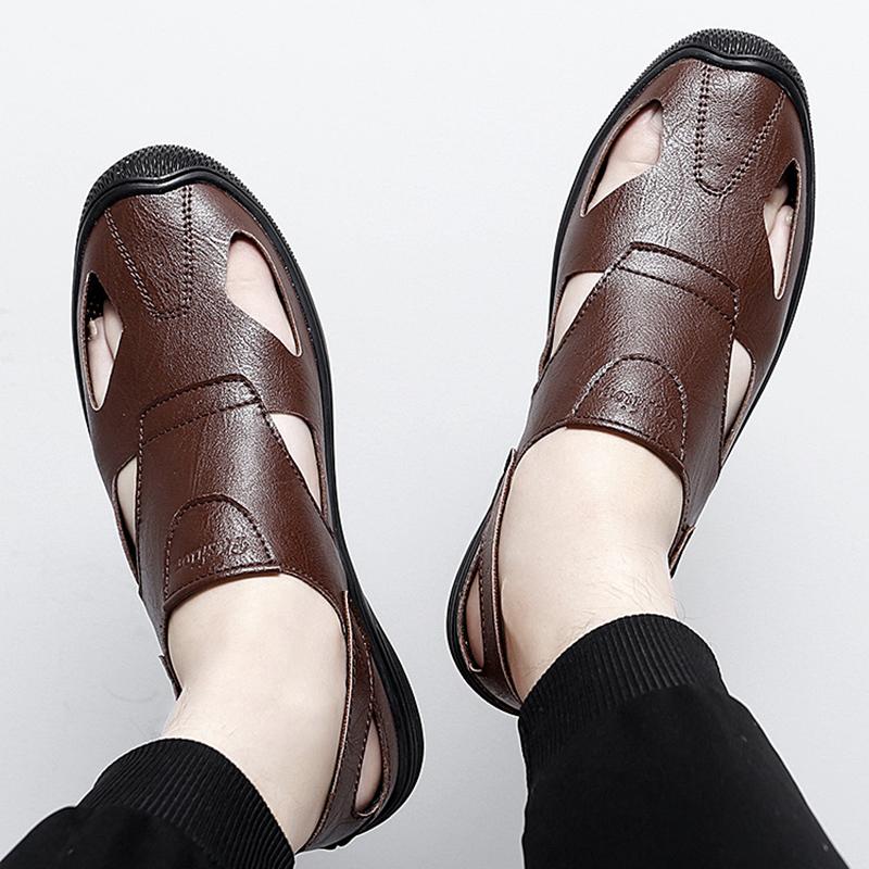 Простые кожаные уличные туфли, дышащие мужские повседневные сандалии, мягкая подошва, дырчатые туфли, сверхлегкие мокасины, ажурные стильные лоферы