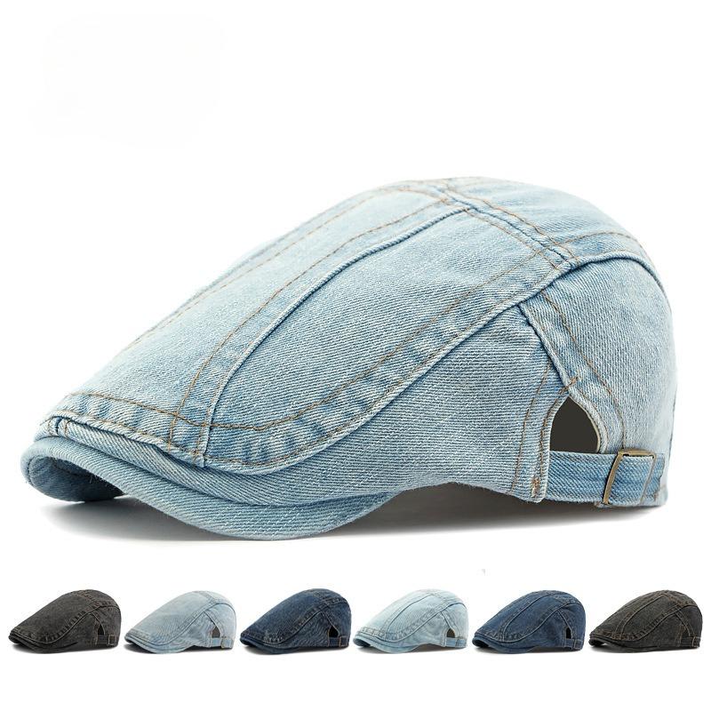 Men Washed Denim Beret Retro Flat Cap Spring Autumn Thin Newsboy Hat Women Casual Adjustable Duckbill Cap Trendy Cabbie Hat