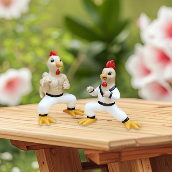 2 шт. фигурка цыпленка кунг-фу, смоляная фигурка бойца цыпленка, мультяшная скульптура животного для домашнего офиса, внутреннего и наружного украшения сада, орнамент