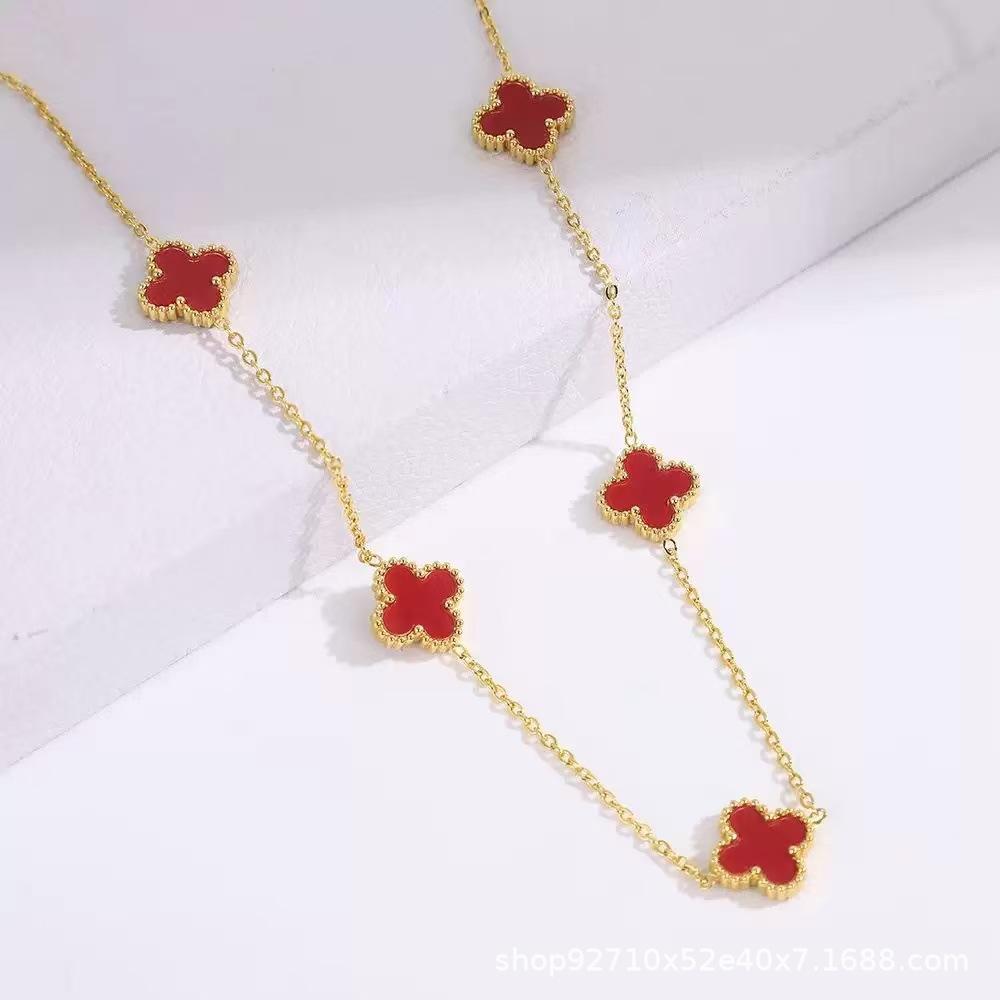 Ожерелье Двусторонний Клевер Удачи Титановая Сталь 18К Золото Титановая Сталь Ожерелье