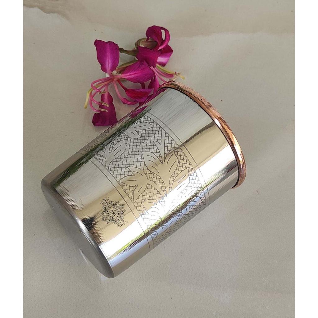 Steel and Copper Glass Tumbler, Drinkware, 250 ML Each, Set of 4