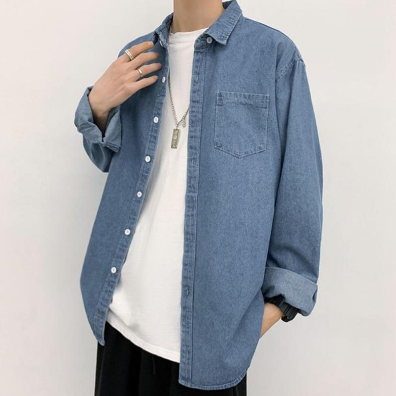 Весенняя новая мужская свободная повседневная классическая рубашка с длинным рукавом