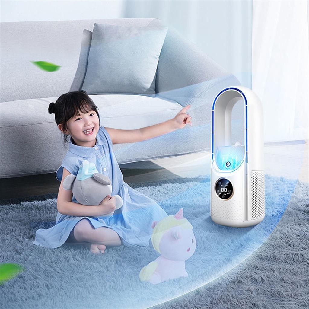 Bladeless Desk Fan, 2 In 1 Water Misting Fan Small Bladeless Fan With 6 Speed And Timer, USB Rechargeable Quiet Table Fan With And Color LED Light