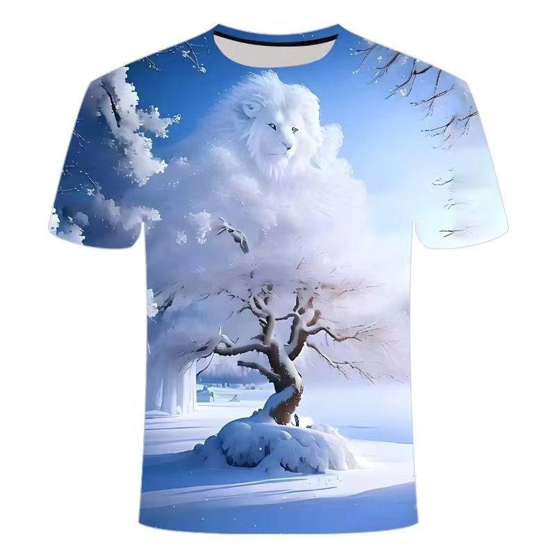 Летняя футболка с 3D-принтом с рисунком льва для мужчин и женщин, модная футболка с коротким рукавом и круглым вырезом, оверсайз, в стиле Харадзюку, топы