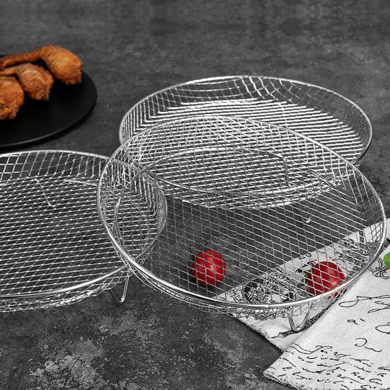 3-Layer Square Round Rectangle Air Fryer Rack Set Stainless Steel Dehydrator Rack with 4 Silicone Feet Anti-Scald