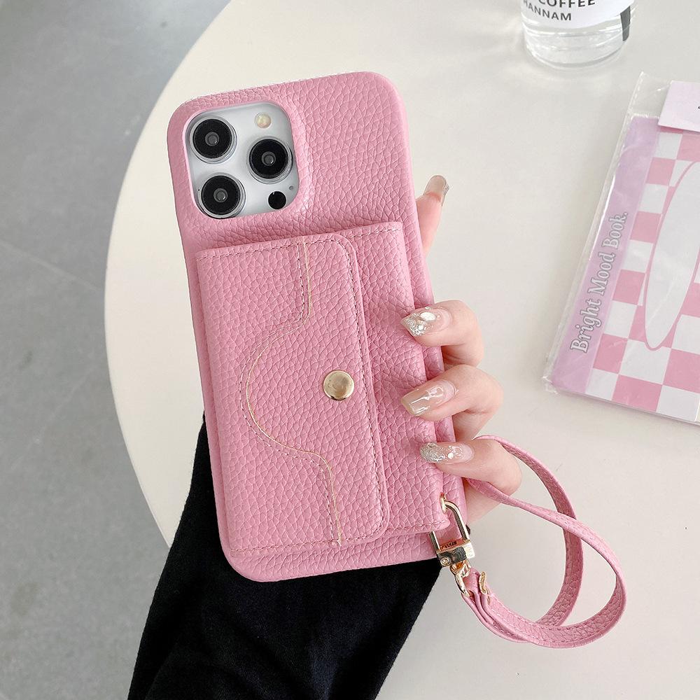 Multi-functional Mobile Phone Protection Cover Pu Leather Wallet Case Strap Lanyard Shockproof Card Holder for 16 Plus